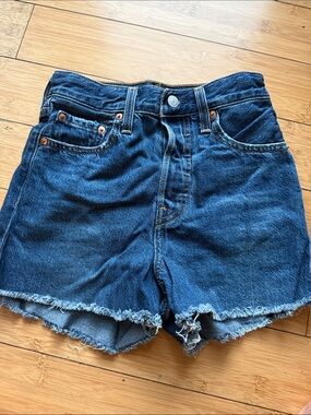 Levi's Dark Blue Frayed Hem Denim Shorts